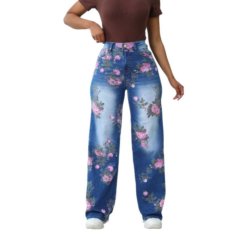 Floral wide-leg jeans for women with a trendy high-waisted design Lune London