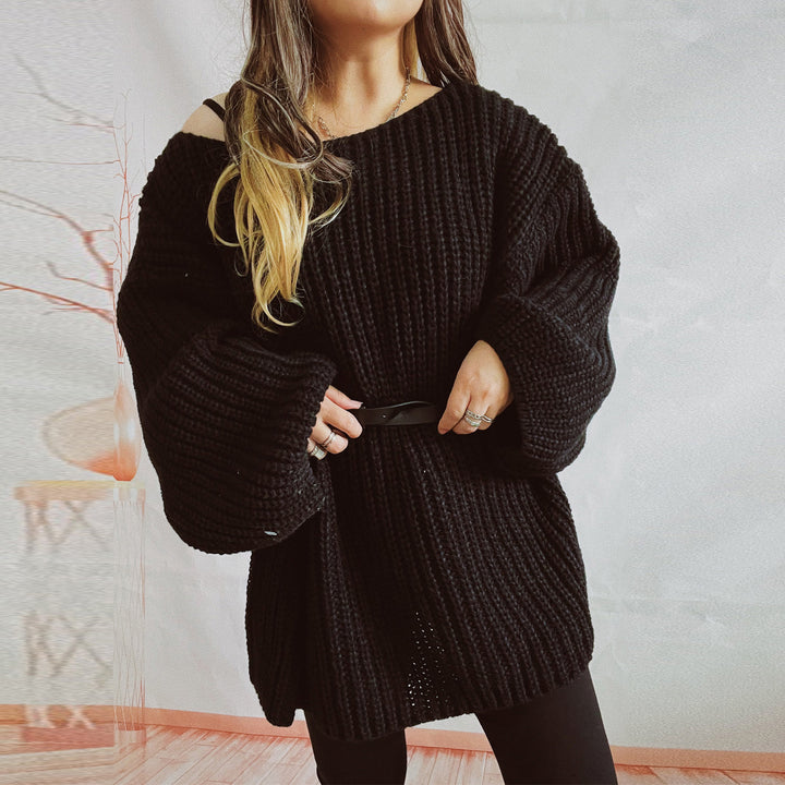 Pull en maille décontracté pour femmes avec coupe ample et épaules retroussées Chic & Stil