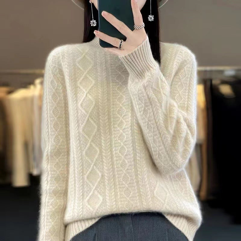 High-quality knitted pullover for women with a turtleneck and cable design Lune London