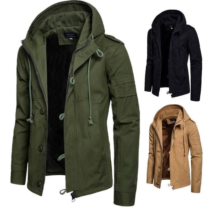 Functional outdoor jacket for men with high collar and practical pockets Lune London