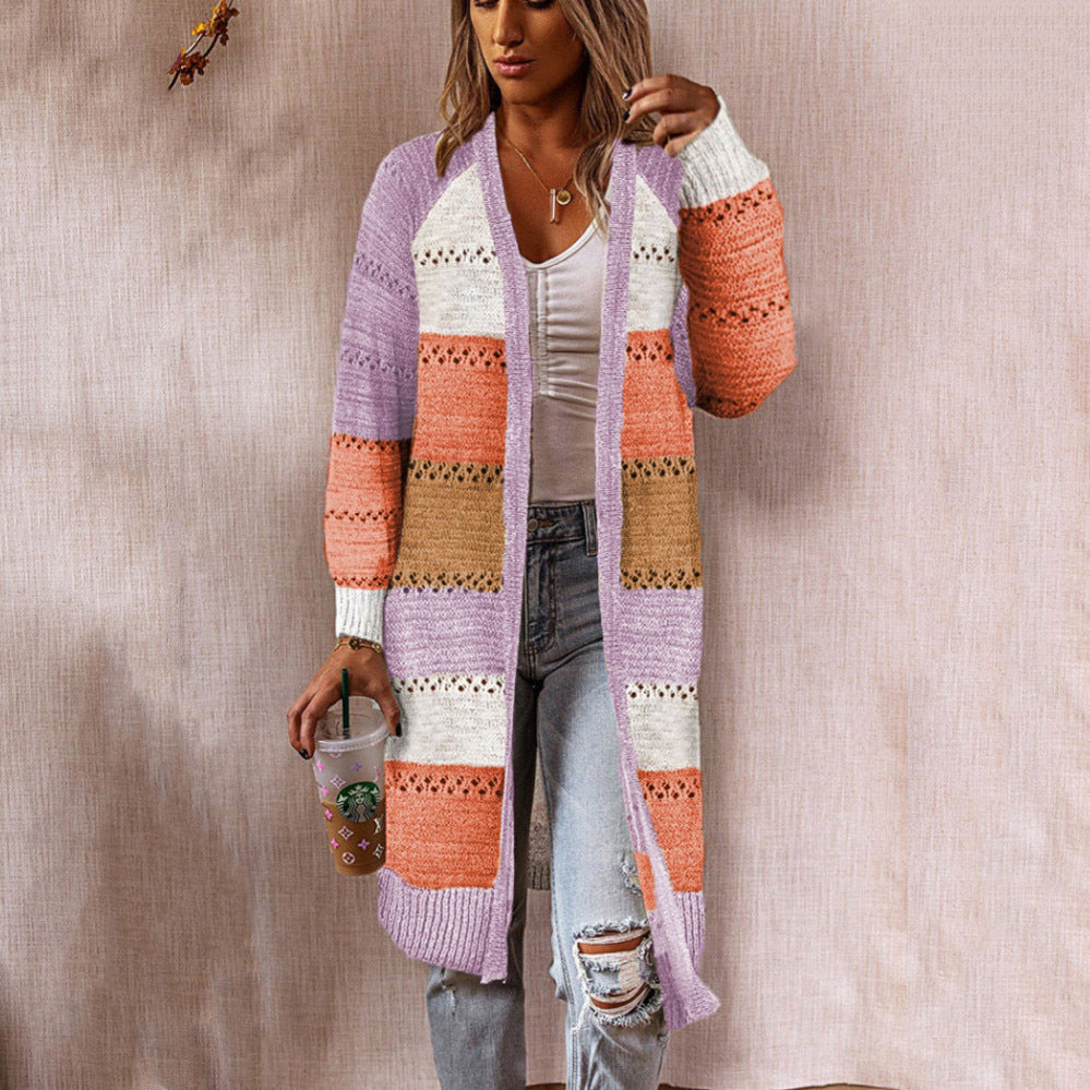 Ladies long cardigan with textured striped pattern Lune London