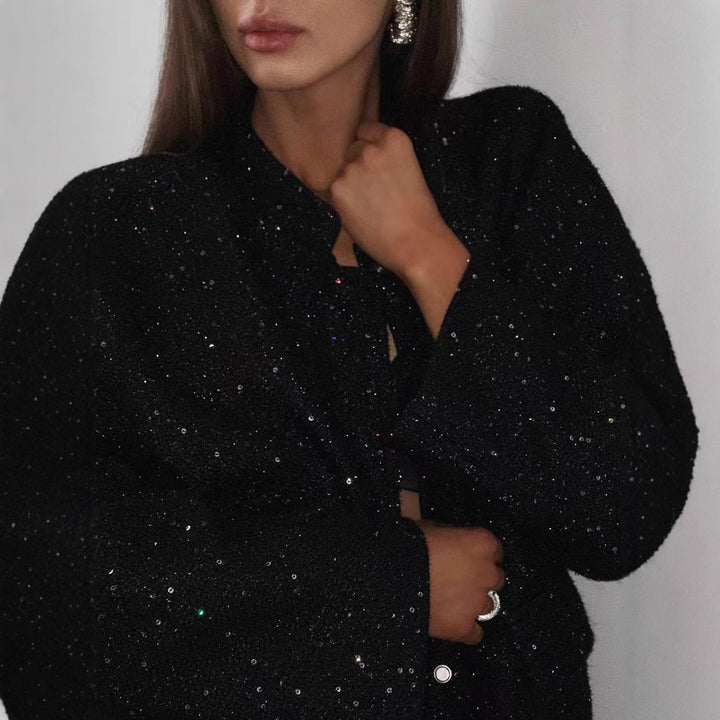 Oversized bomber jacket for women with sparkling accents Lune London
