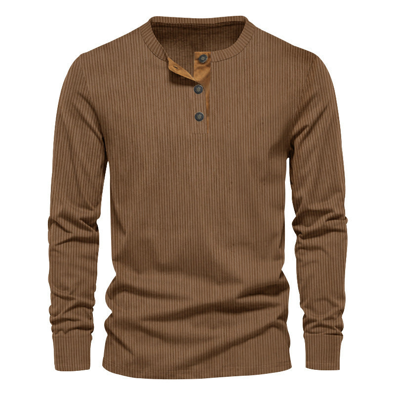 Men's Long Sleeve Henley Shirt with Ribbed Design and Trendy Button Details Lune London