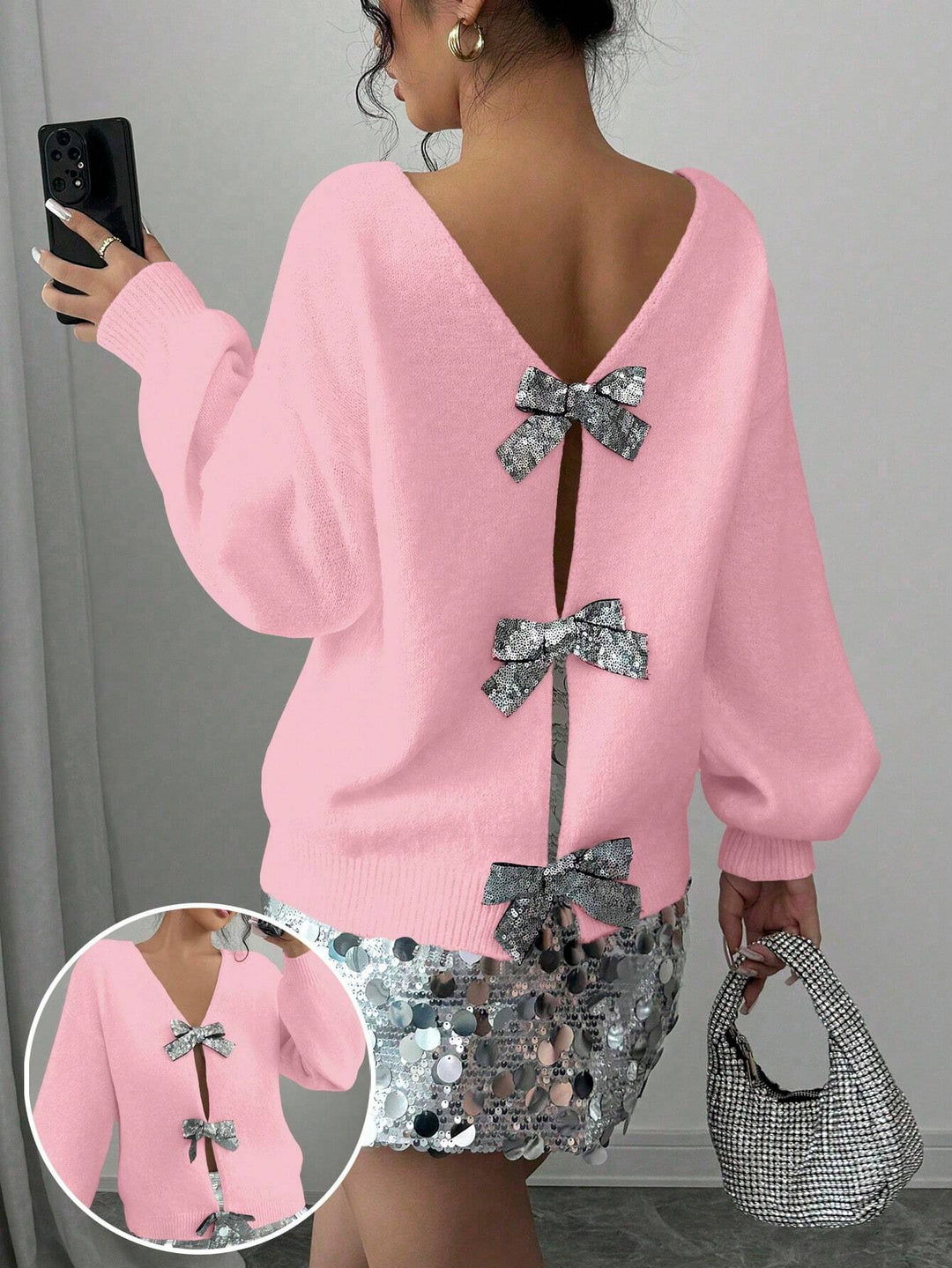 Women trendy knit sweater with luxurious bow details Lune London