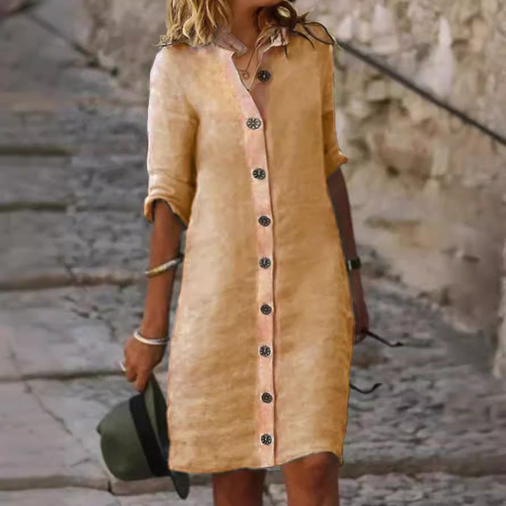 Linen shirt dress for women with button placket and roll-up sleeves Lune London
