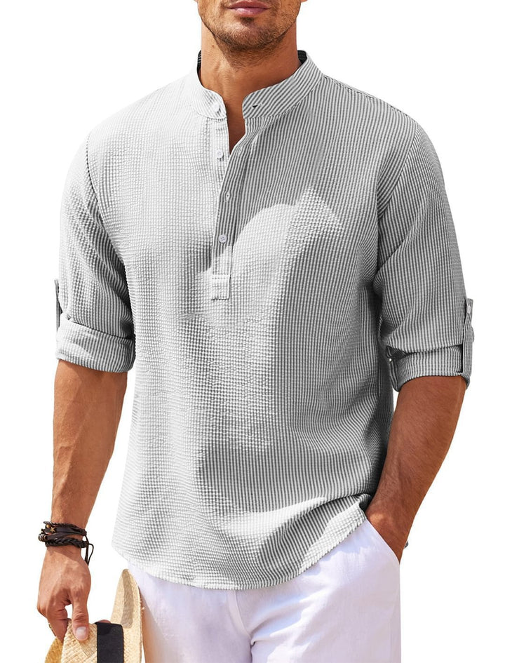 Casual long-sleeve shirt for men with a high collar and ribbed texture Lune London