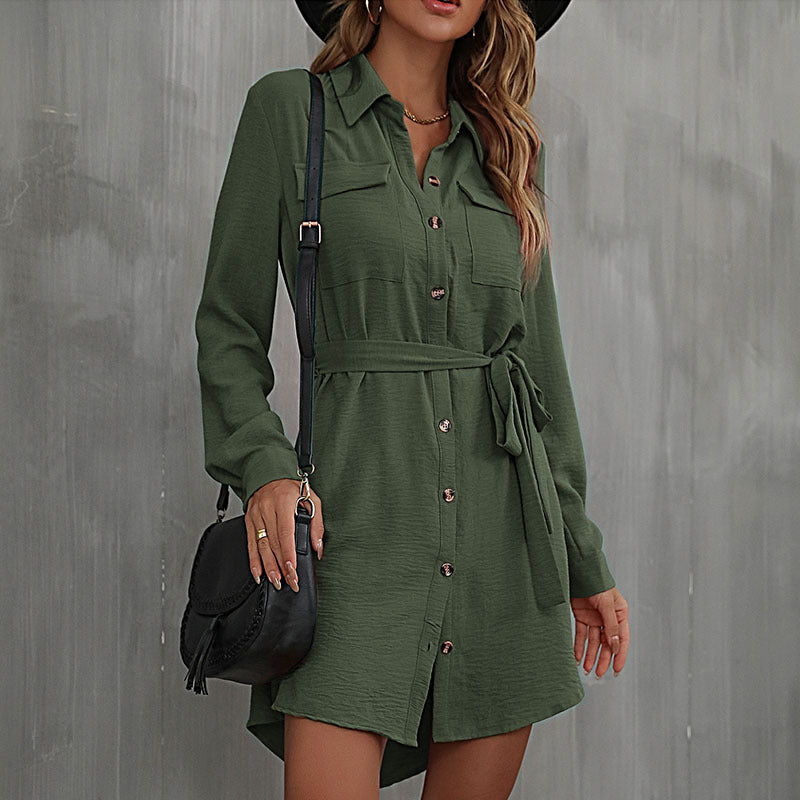 Women's Shirt Dress with A Waist Belt and Practical Pockets Lune London