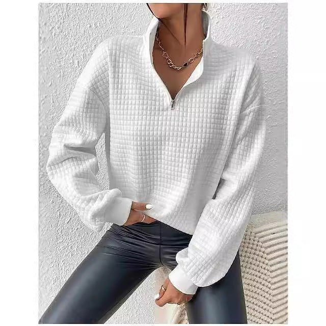 Lady Hoodie with high collar and textured fabric Lune London