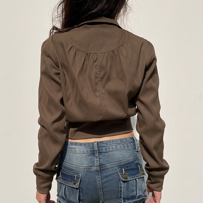 Lune London women's cropped jacket with high collar and zipper