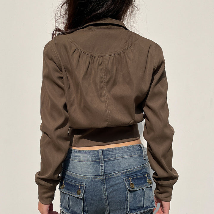 Lune London women's cropped jacket with high collar and zipper
