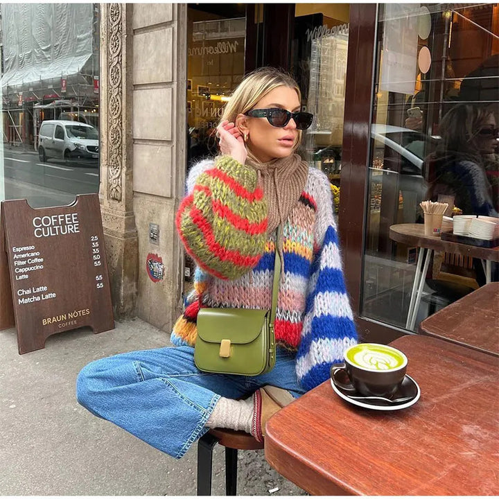 Ladies Cozy Knit Sweater with a striking colorful design Lune London