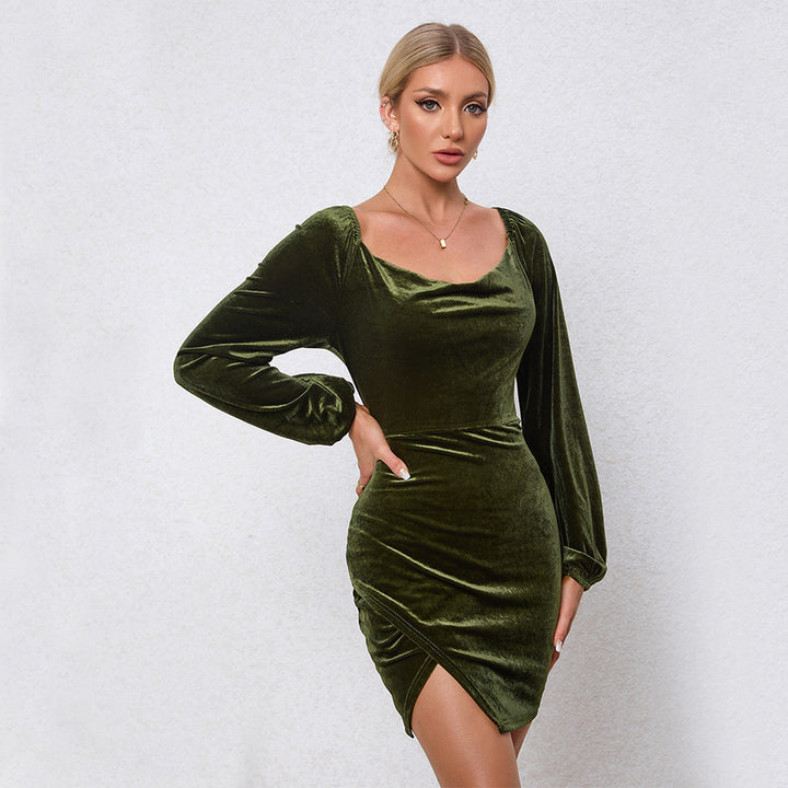 Robe mini en velours pour femme avec un col en œillet élégant et des manches bouffantes élégantes Chic & Stil