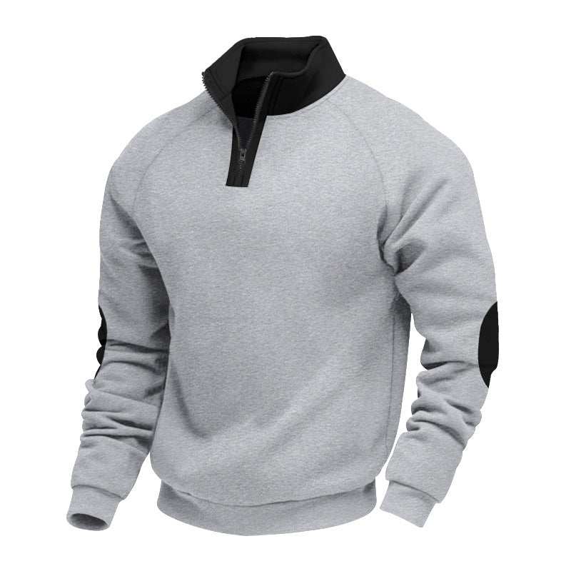Men's trendy sweatshirt with half-zip and contrasting elbow patches Lune London