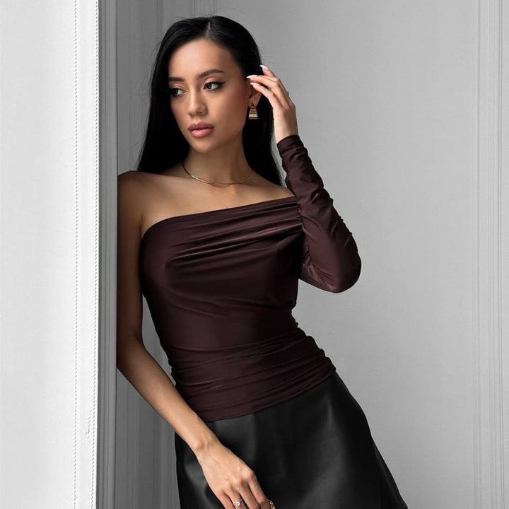 Long sleeve top for women with asymmetric wrap design Lune London