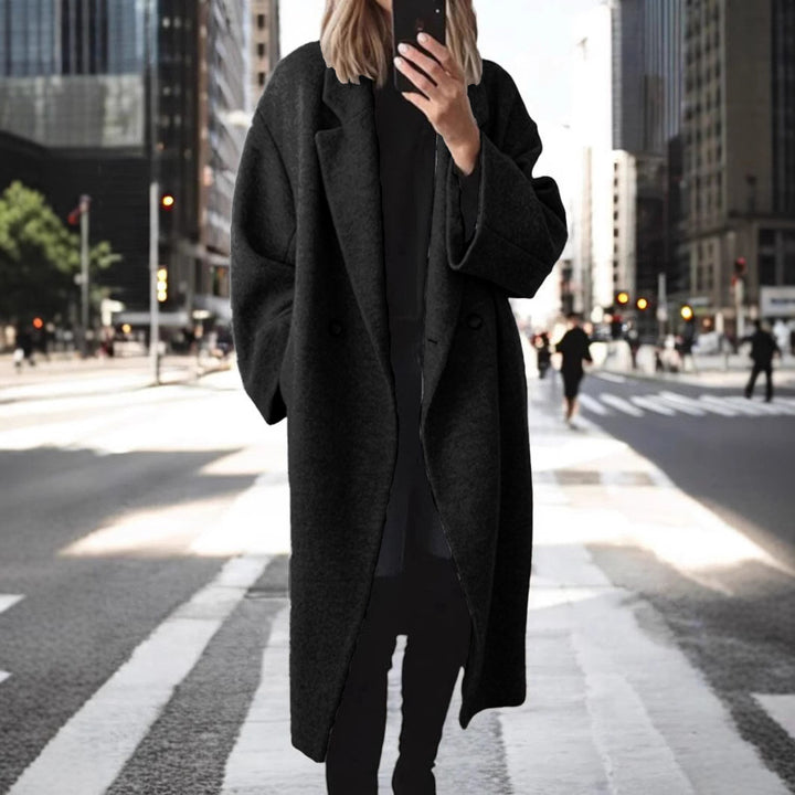 Oversized wool coat for women with structured collar and trendy button details Lune London