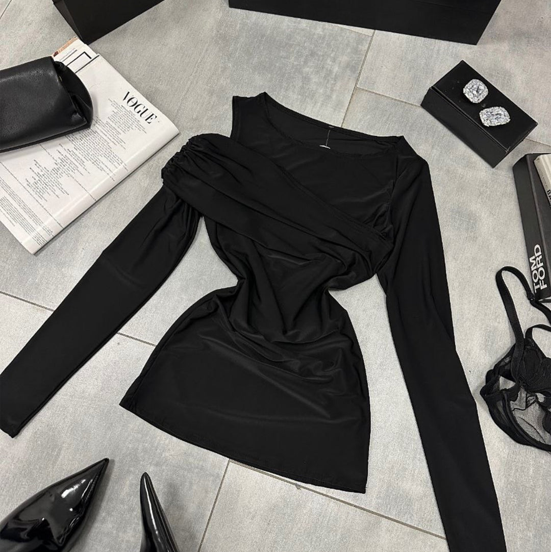 Long sleeve top for women with asymmetric wrap design Lune London