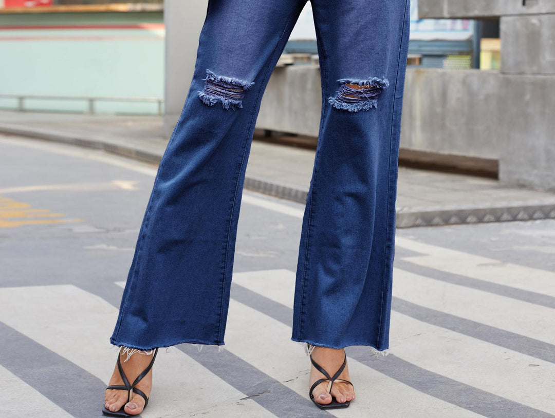 Wide leg women's jeans with destroyed details Lune London