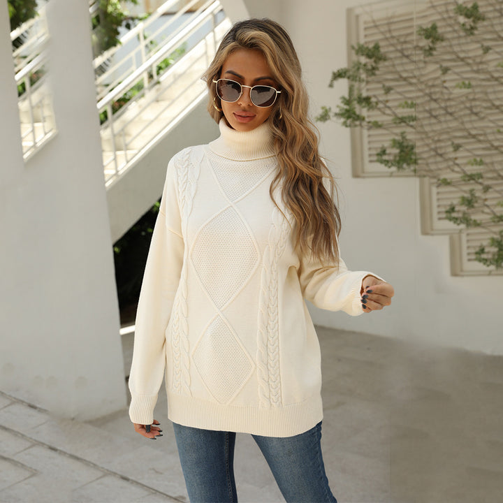 Pull en maille épaisse pour femme avec col montant et motif en torsades Chic & Stil