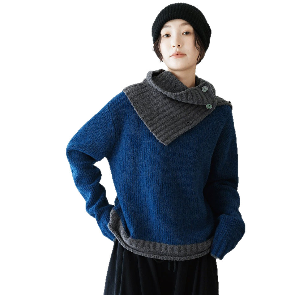 Pull chunky en tricot pour femmes avec col asymétrique et détail de bouton innovant Chic & Stil