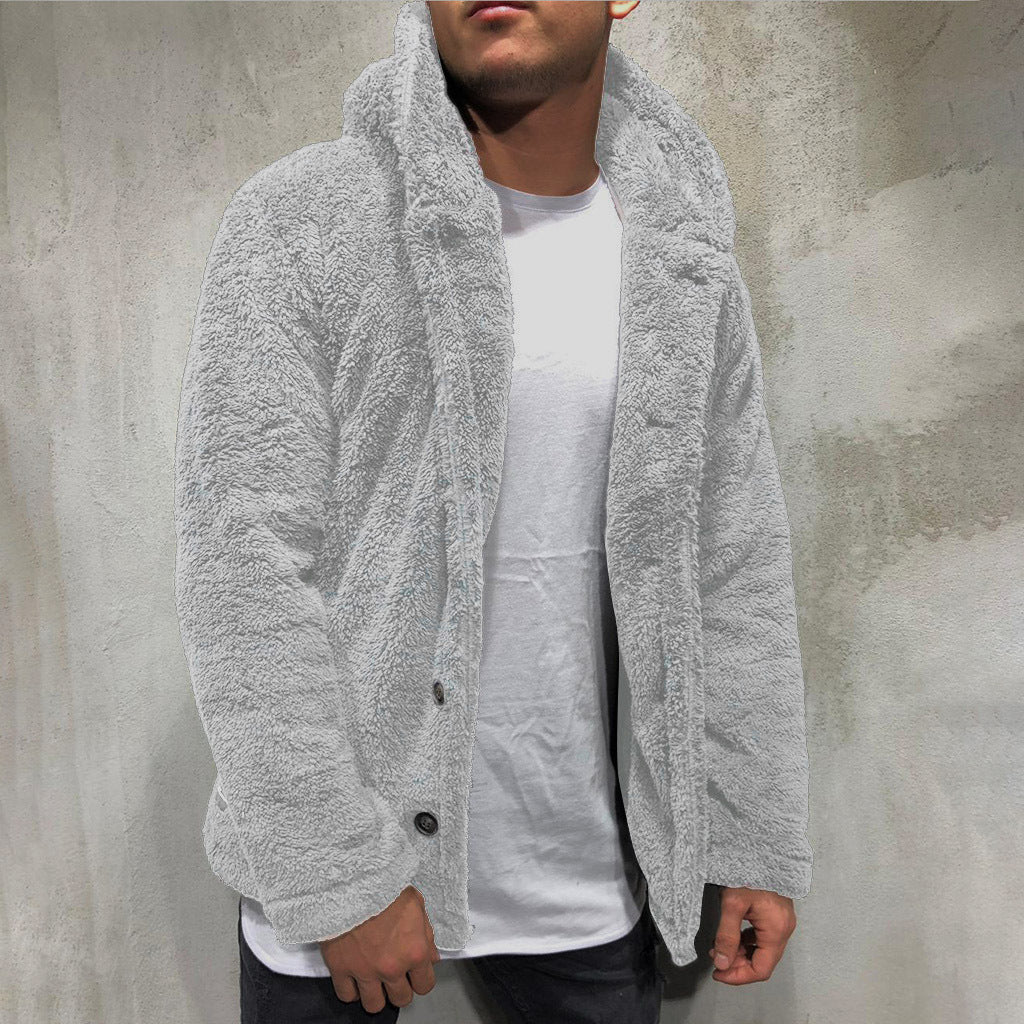 Men's cozy teddy jacket with wide lapels and practical pockets Lune London