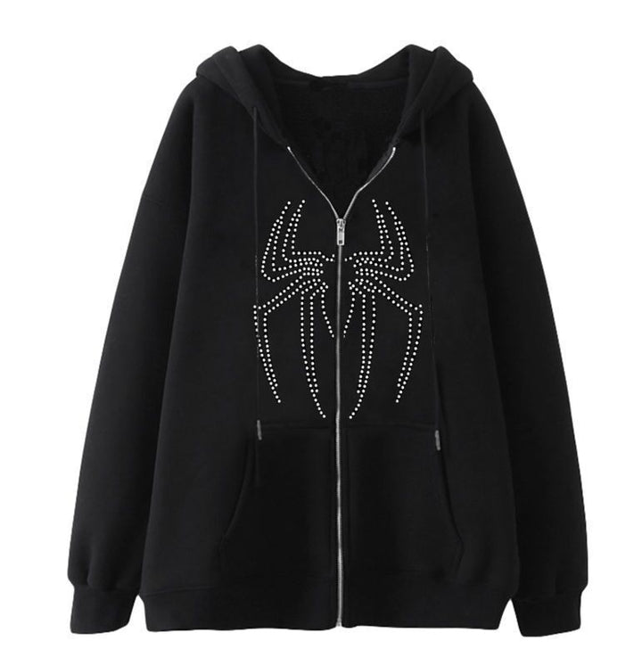Women's hoodie jacket with sparkling spider motif and practical pockets Lune London