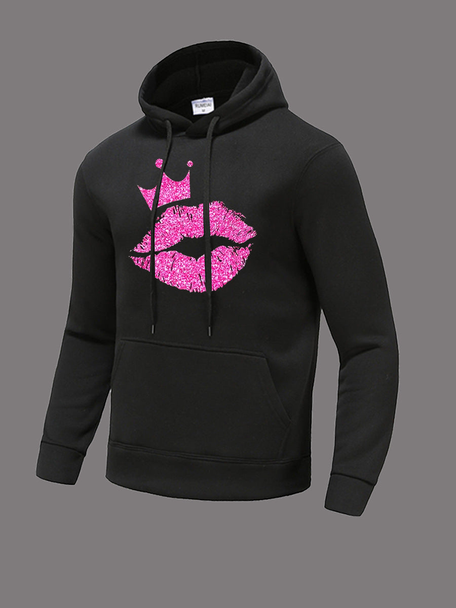Ladies' hoodie with eye-catching lips pattern and crown Lune London