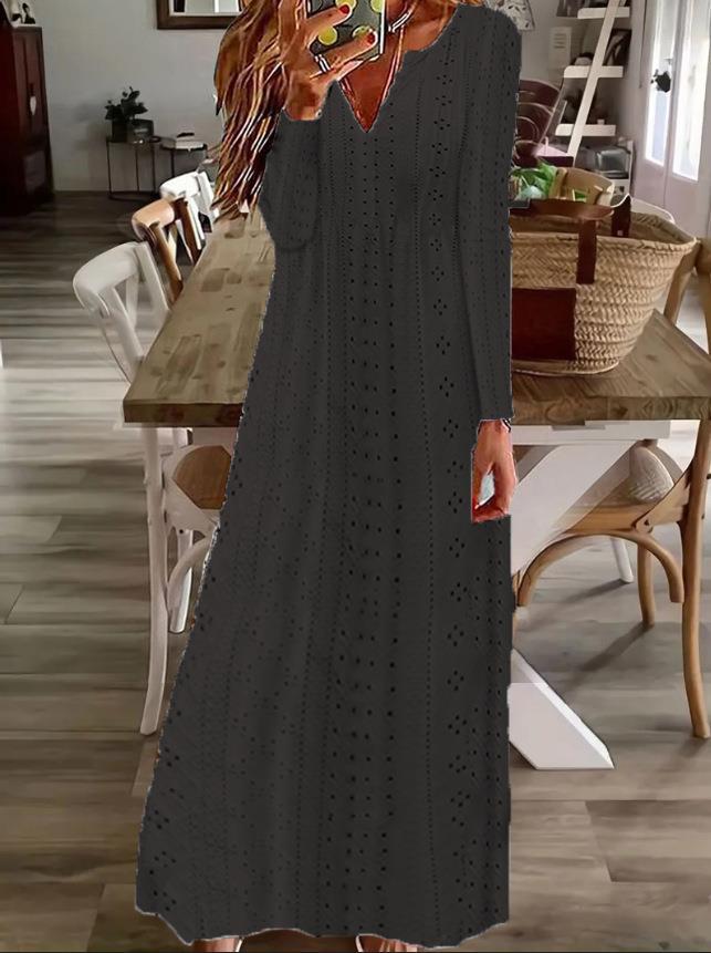 Maxi dress for women with a delicate lace pattern and V-neck Lune London