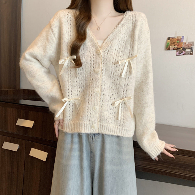Cardigan en tricot confortable pour femmes avec drapé en nœud