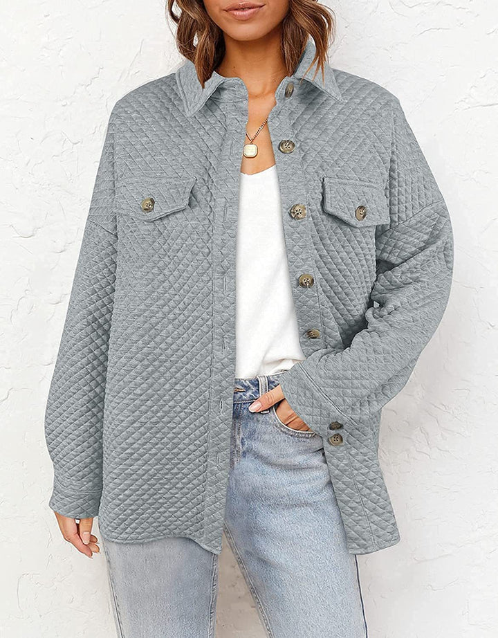 Plus size women's quilted jacket with pockets and classic collar Lune London