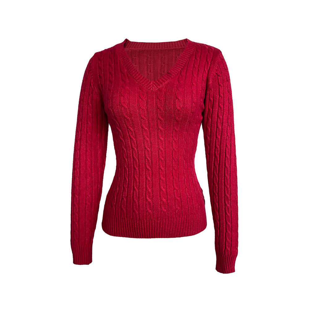 Pull en tricot pour femmes avec décolleté en V et motif en côtes Chic & Stil