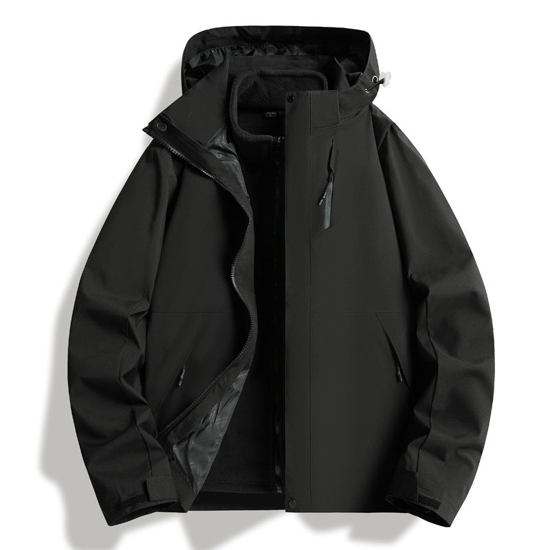 Waterproof outdoor jacket for men with insulating lining and adjustable hood drawstring Lune London