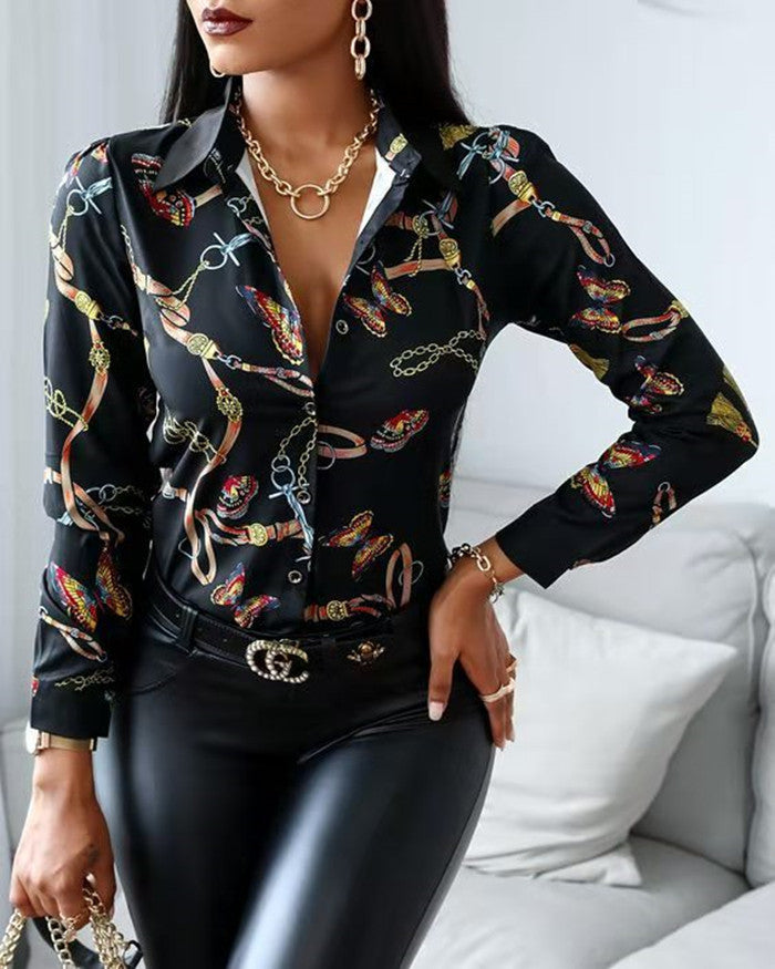 Women Buttoned Blouse Artistic Print Lune London