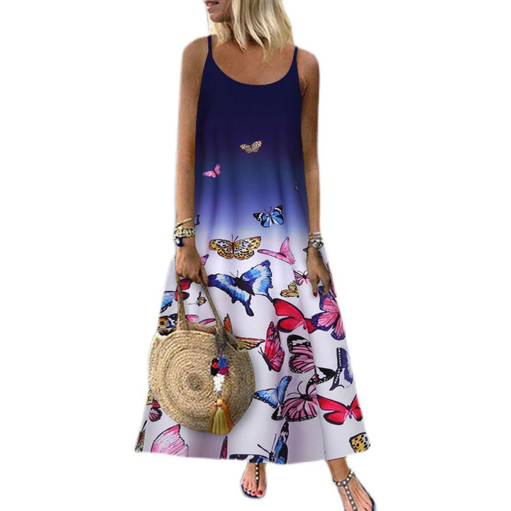 Robe maxi femme avec impression papillon élégante et larges bretelles Chic & Stil