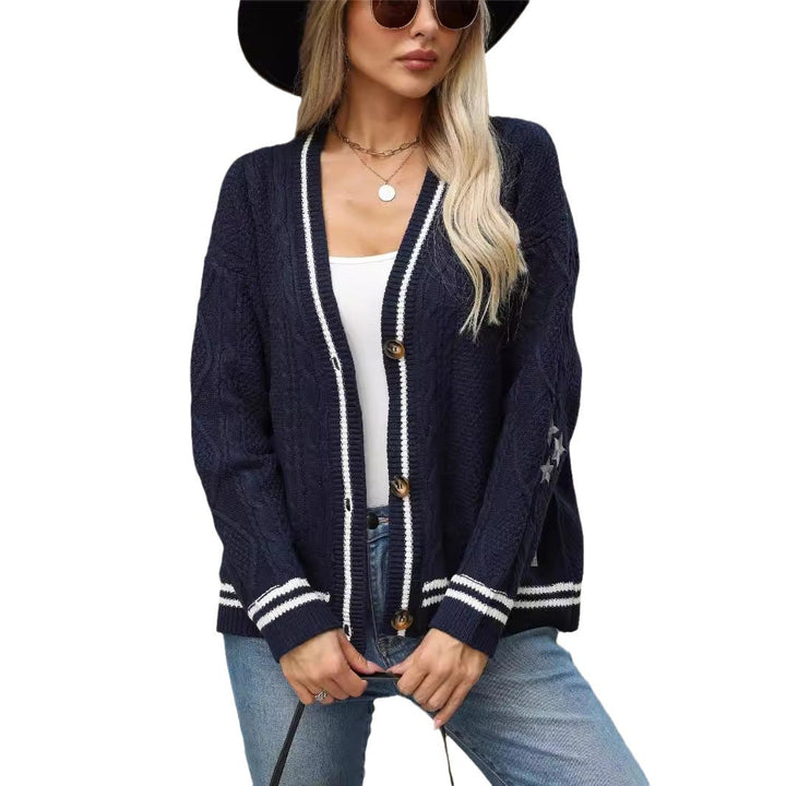 Chunky knit cardigan for women with contrasting details Lune London