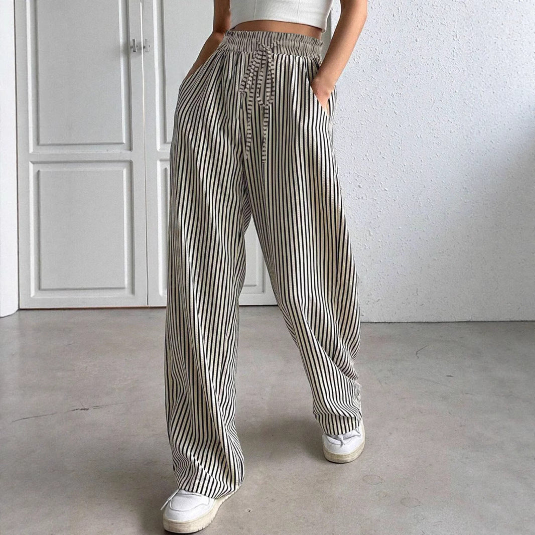 Striped wide pants for women with elastic waist and practical pockets Lune London