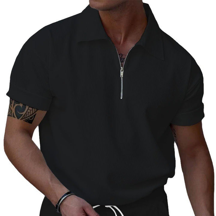 Short sleeve polo shirt for men with zip closure and structured fabric Lune London