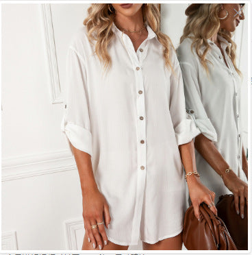 Long sleeve shirt dress for women with hidden button closure Lune London