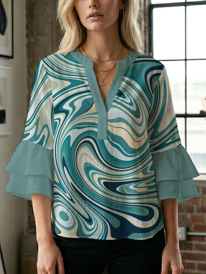 Women's blouse shirt with voluminous sleeves and creative print design Lune London