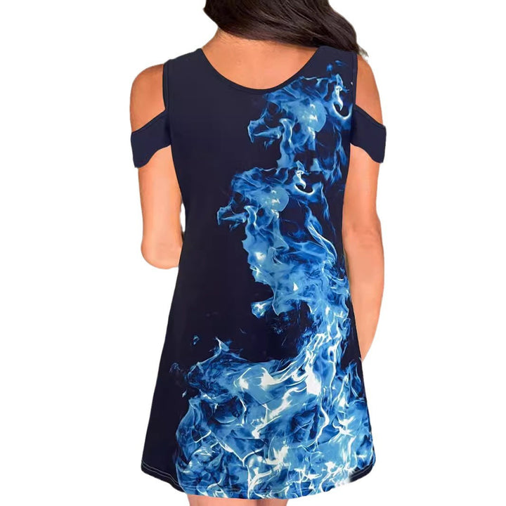 Ladies Cold Shoulder Graphic Mini Dress Lune London