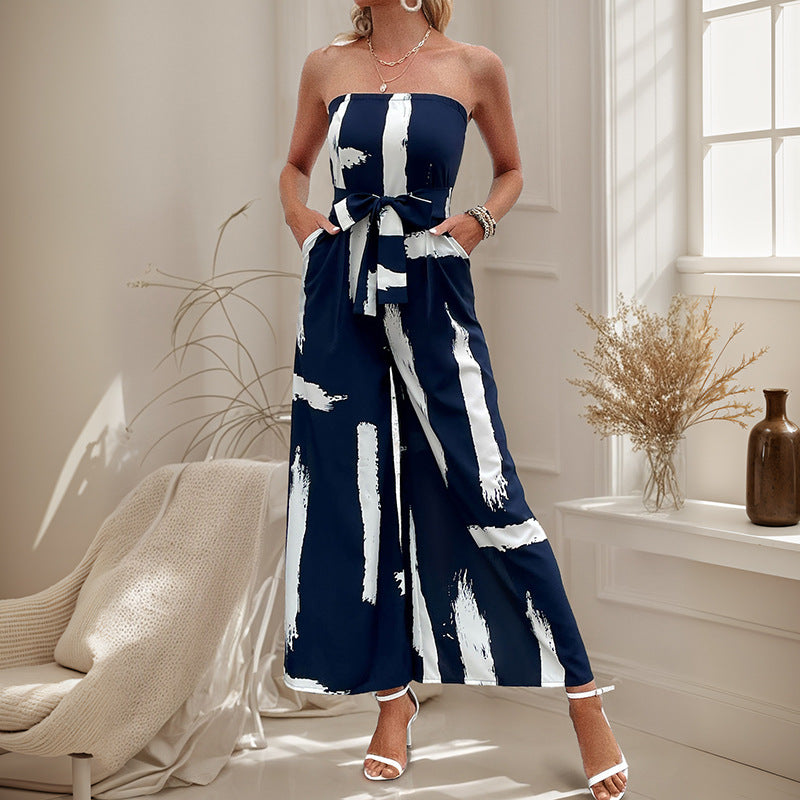 Strapless jumpsuit for women with wide legs and fitted belt Lune London