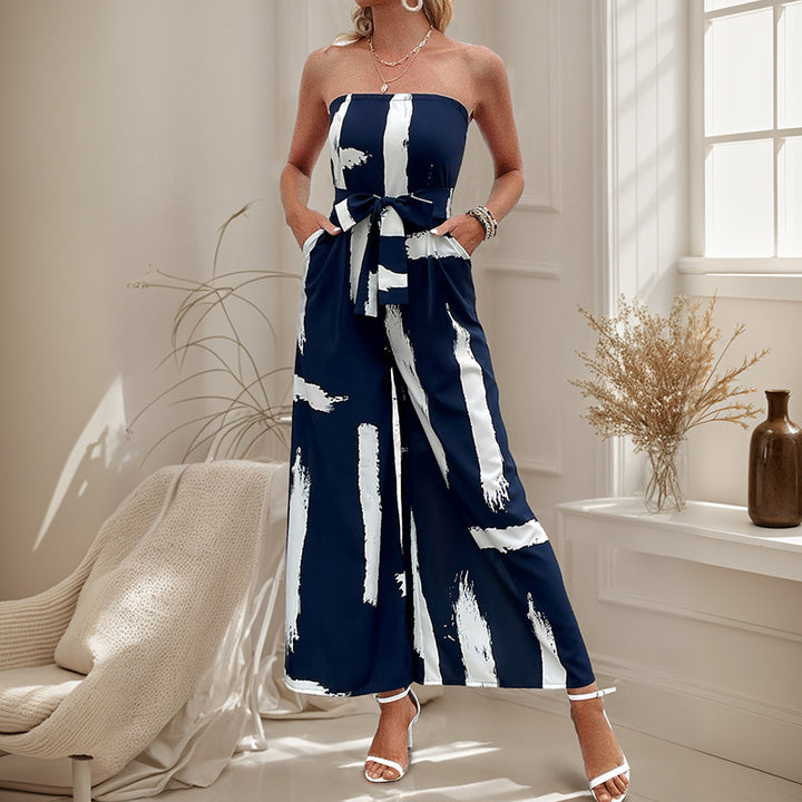 Strapless jumpsuit for women with wide legs and fitted belt Lune London