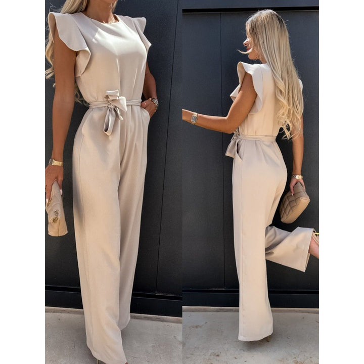 Women Fluid Wide Leg Jumpsuit with Ruffled Sleeves Lune London