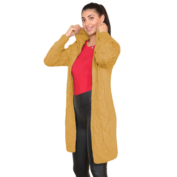 Manteau en tricot pour femme avec capuche et motif en câble texturé Chic & Stil