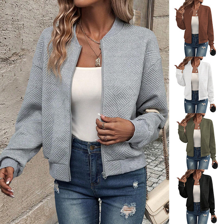 Casual bomber jacket for women with a fine texture design and practical pockets Lune London