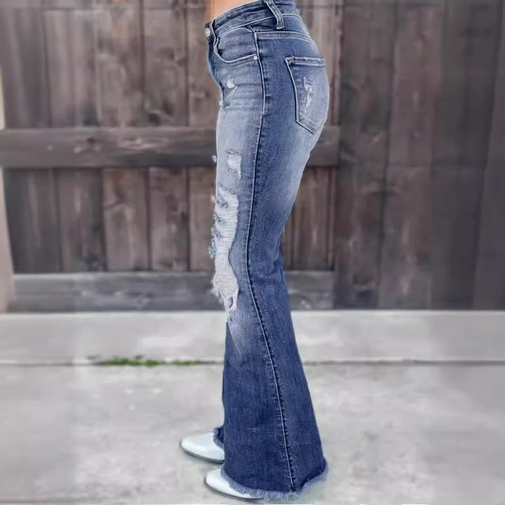 Women's flared jeans with distressed effects and frayed hem Lune London