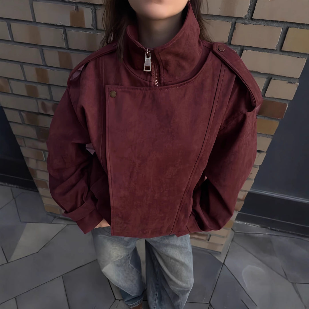 Ladies oversized jacket with high collar and asymmetrical cut Lune London