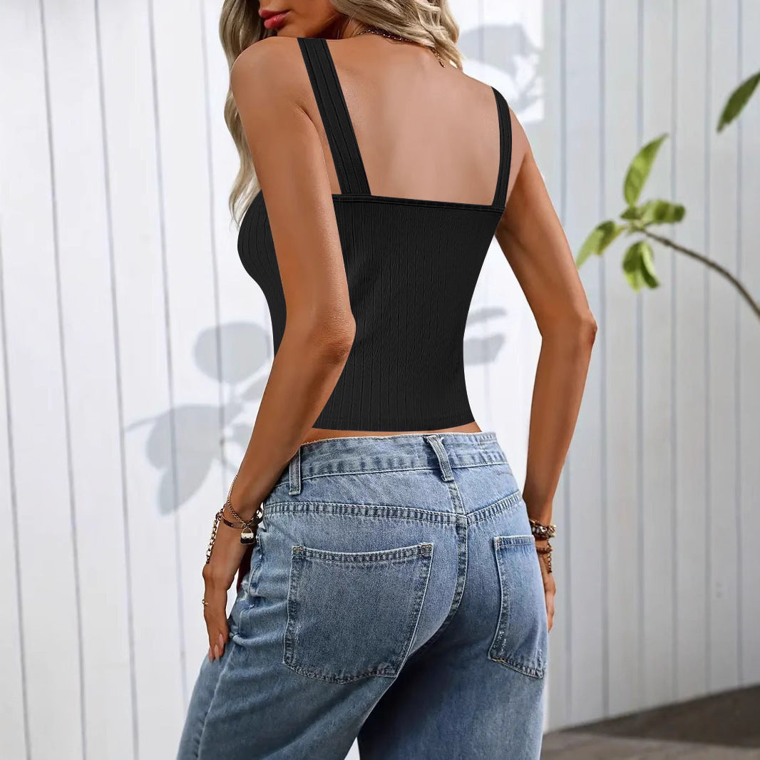 Striped fitted top for women with decorative straps Lune London