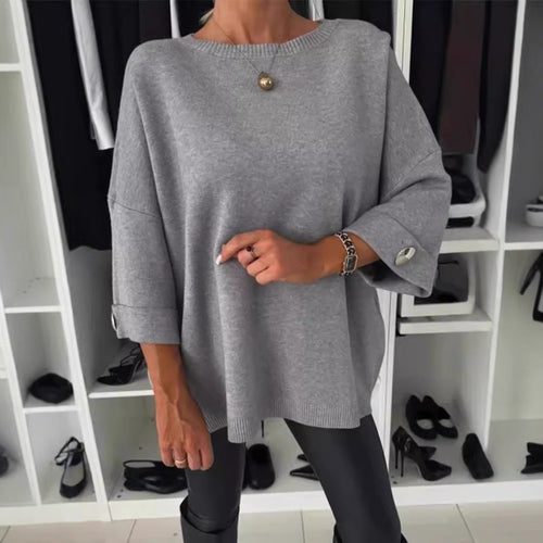 Ladies elegant and comfortable oversized sweater with decorative button details Lune London