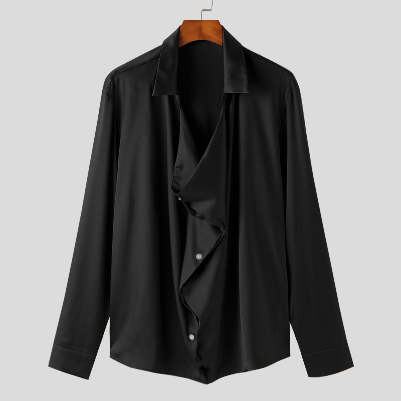 Men's elegant long sleeve shirt with draped button placket and silky finish Lune London
