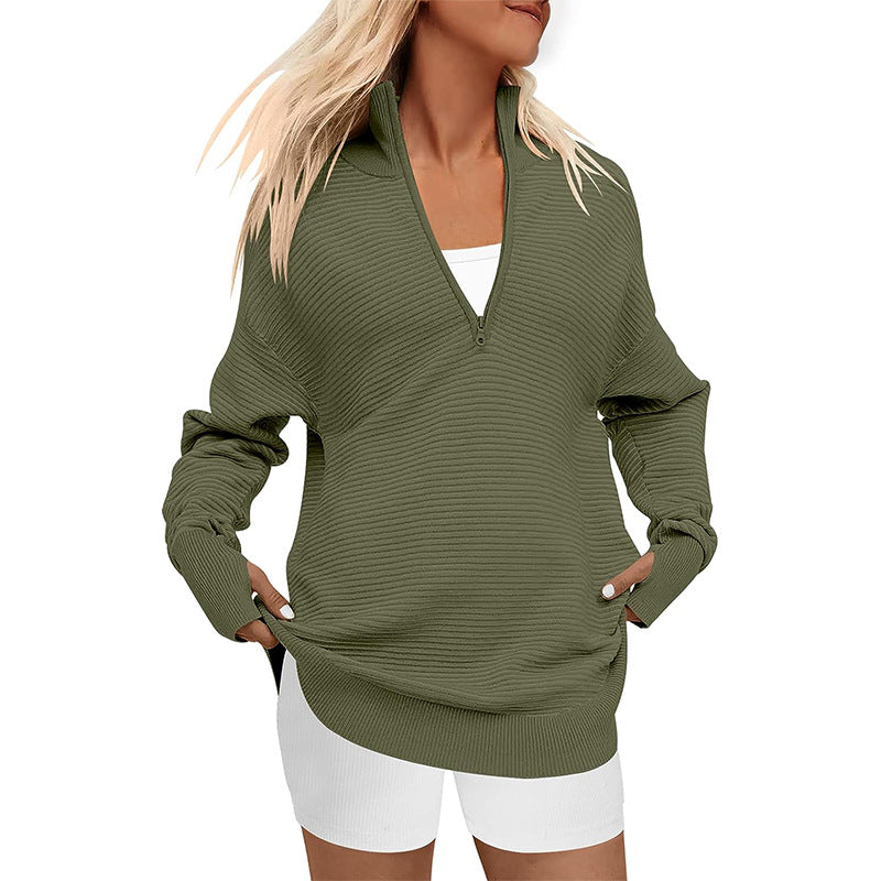 Ladies high-quality zip sweater with textured design Lune London